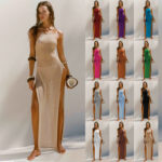 New suspender knitted sleeveless beach dress with beautiful back and vacation style